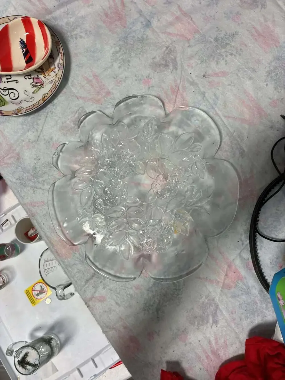 Mikasa Bianca Rosella Frosted and Clear Crystal Glass Floral Serving Bowl